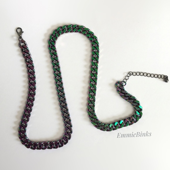 New Oil Slick Chain Link Necklace | Iridescent Miami Cuban Chain | Unisex - Picture 3 of 16